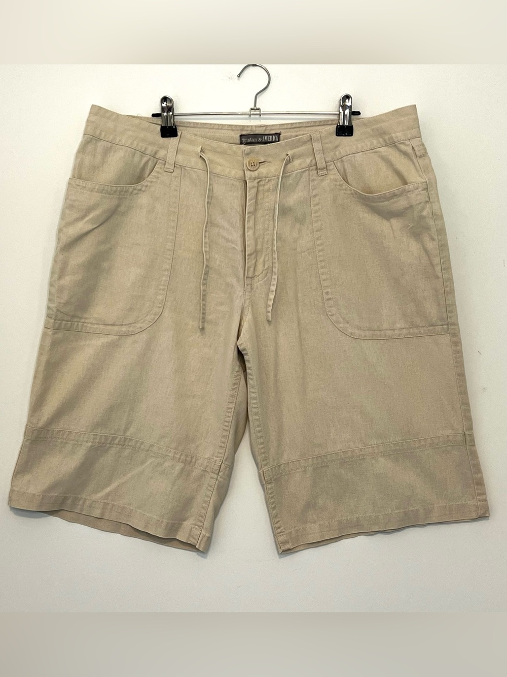 Linen Blend Cargo Shorts Tan Beige Mens 34